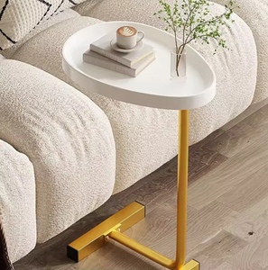 Juego de Mesa de Centro Moderno y Sencillo de Acero Inoxidable Dorado y Mármol, Mesas Auxiliares de Piedra Sinterizada para Sala de Estar - Product Image 3