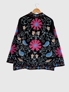 Veste en velours noir brodée, manches longues, motif géométrique, broderie à la main, vêtements d'automne pour adultes - Product Image 2