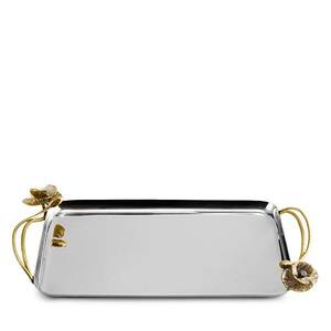 Wholesale Luxury Rectangular Silver Dining Tray Bulk Gold Floral Handles Hotel Restaurant Serving Platter Elegant Metal Tablewar - Product Image 6