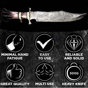 Cuchillo de hoja fija forjado a mano de acero de Damasco, tipo Bowie, con mango de hueso de color OEM y guardacuchillo de latón, cuchillo táctico para exteriores de alta durabilidad. - Product Image 2