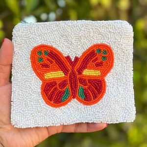 CRYSTAL CRAFT Handmade Beaded Coin <b>Purse</b> for Butterfly Design Zipper Closure Mini Size Unisex Creative Style Polyester Lining - Product Image 5