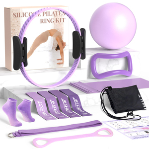 JKSHIM Pilates <b>Magic</b> Circle Exercise Set With Ball Resistance Bands Portable Fitness <b>Kit</b> Universal Use 10-piece set - Product Image 2
