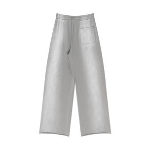 Men Wide Leg Pants <b>Elastic</b> <b>Waist</b> Drawstring Side Pockets Casual Cotton <b>Trousers</b> Autumn Midweight Knitted Style - Product Image 5