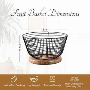 Panier de rangement en métal avec revêtement en poudre de qualité supérieure et poignées en bois - Product Image 2