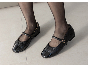 Ann'S Women Lamb Leather Quilted Mary Jane Flats Patent <b>Cap</b> <b>Toe</b> Ballet Black Shoes - Product Image 1
