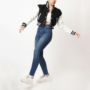 Wholesale Custom Hot Fit Crop Women's Varsity Baseball Jacket <b>High</b> Quality Crop <b>Top</b> with Long Winter Sleeves Blank <b>Leather</b> - Product Image 3