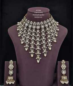12584Premium Kundan Necklace and Earring <b>Set</b> with Red Zircon and Imitation <b>Pearls</b> Mehandi Plated Vintage Style for Wedding Wear - Product Image 4