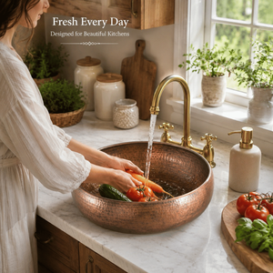 Handcrafted <b>Round</b> Hammered Copper Vessel Wash <b>Basin</b> Rustic Luxury Countertop Bathroom Sink Designer Copper <b>Basin</b> for Home Hotel - Product Image 3