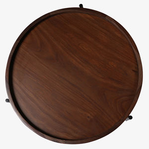 Table basse de salon pliable en bois d'acacia massif avec finition noyer, plateau rond en marbre blanc et base en métal, durable - Product Image 6