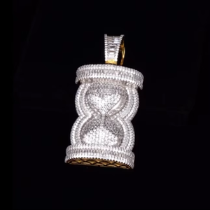 Luxury 925 Silver Vintage Charm Hourglass Pendant with Round Brilliant <b>Cut</b> <b>Stones</b> <b>for</b> Unisex Everyday Wear - Product Image 3