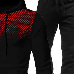 Ensemble de survêtement sportif pour homme, noir à pois rouges, à capuche, manches longues, fermeture éclair, respirant, pour l'automne - Product Image 4