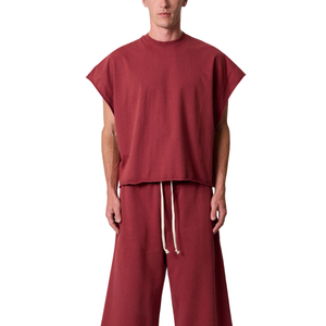 T-shirt sans manches col rond pour homme, coupe oversize et carrée, emmanchures profondes, uni, style streetwear, vente en gros, personnalisable, OEM, en coton tricoté, décontracté - Product Image 2