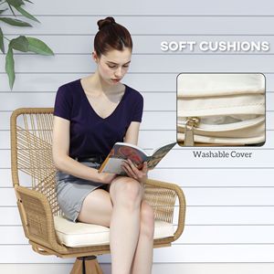 Set di 2 sedie da pranzo in rattan color kaki con morbidi cuscini per cortile, giardino, veranda - Product Image 6