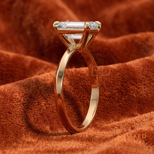 14K Yellow Gold Emerald Cut <b>Solitaire</b> <b>Ring</b> – Modern Knife-Edge Gold Engagement Band Yellow Gold Over <b>Silver</b> Emerald <b>Solitaire</b> - Product Image 2