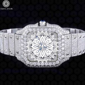 Montre carrée de luxe pour femme Charm_Jewells en acier inoxydable avec lunette sertie de diamants, verre saphir, mouvement à quartz analogique et fermoir pliant - Product Image 6
