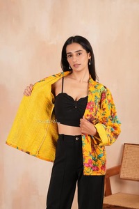 Handmade Winter <b>Reversible</b> Quilted Cotton Jacket & <b>Coat</b> for Bridesmaid Gift Outerwear with Floral Pattern - Product Image 5
