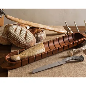 Tabla de Servir de Madera Hecha a Mano con 12 Compartimentos, Forma Ovalada, Diseño Rústico para Fiestas, Incluye Cuchillo de Acero Inoxidable - Product Image 2
