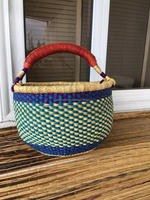 Panier Bolga en jonc de mer, style tressé du Ghana, durable, avec couvercle et poignées pliables, multifonction, couleur naturelle, fait main au Vietnam, prix abordable