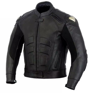 Chaqueta de Motociclista de Cuero Negra para Hombre, Cuello Alto, Transpirable, Protectora, Resistente al Viento, para Todas las Estaciones - Product Image 1