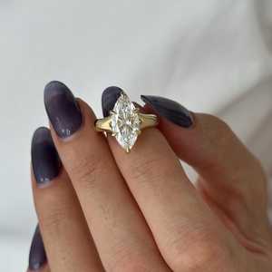 3 Carat Marquise E VVS2 Lab Grown Diamond Thick <b>Solitaire</b> <b>Ring</b> , 3.5MM Split Shank Cathedral Engagement <b>Ring</b> , IGI Certified - Product Image 4