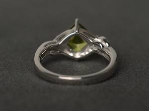 Anillo de Peridoto Natural, Anillo de Piedra de Nacimiento de Agosto, Anillo de Compromiso con Gema Verde de Corte Cuadrado, Joyería - Product Image 2