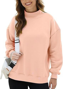 Custom Embroidered Streetwear Soft Cotton Mockneck Crewneck <b>Pullover</b> Sweater <b>Jumper</b> Fleece Oversized Women Mock Neck Sweatshirt - Product Image 2