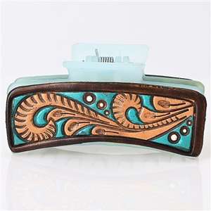 Pince à cheveux vintage en cuir et métal, motif floral, grande taille, maintien ferme, réglable, légère - Product Image 2