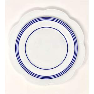 Premium Wedding Table Decoration <b>Charger</b> <b>Plate</b> - Blue Striped Round Metal Underplate - High-End Party Event Rental Tableware - Product Image 2