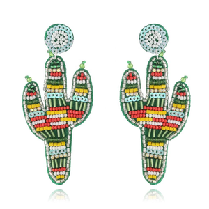 New Design Hand-embroidered Bohemian Glass Fruit <b>Cup</b> Cactus Sunflower Pendant Drop Earrings for Women Gift - Product Image 5