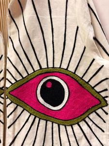 <b>Women</b> Ivory <b>Velvet</b> Embroidered Suzani <b>Jacket</b> with Evil Eye Pattern Full Sleeve Stand Collar Handmade Boho Winter Coat - Product Image 3