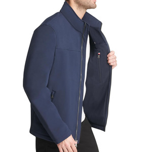 <b>Men's</b> <b>Navy</b> Canvas <b>Quilted</b> Hooded <b>Jacket</b> Stand Collar Zipper Closure Heated Windproof Casual Winter Wear Regular Sleeve Solid - Product Image 5