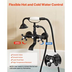 Rubinetto per vasca da bagno a colonna vintage nero opaco con kit doccia a parete e doccetta, rubinetti per vasca e doccia - Product Image 6