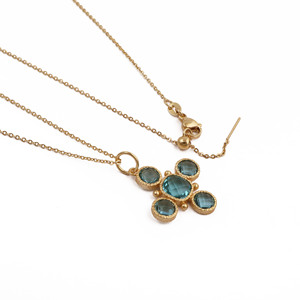 Collar con Colgante de Cruz de Topacio Azul, Engaste de Bisel, Piedras Redondas, Cadena de Latón, Joyería Unisex para Uso Diario V - Product Image 6