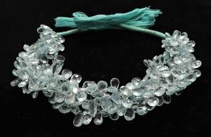 AAA Natural Aquamarine Faceted Pear Shape Beads 10 Inch Strand Size 7x10 MM Blue Transparent Aquamarine <b>Gemstone</b> Pear Beads - Product Image 3