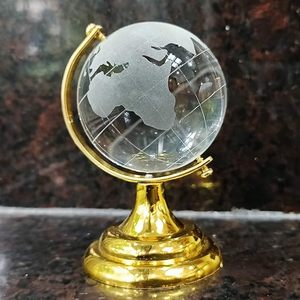 Globo Terráqueo de Cristal Transparente de Lujo con Base de Metal Dorado, Adorno de Escritorio, Globo de Cristal Esmerilado, Pisapapeles, Decoración de Oficina, Regalo Ejecutivo - Product Image 1