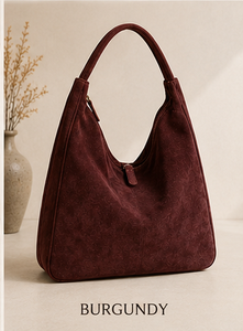 Sac fourre-tout minimaliste en daim véritable avec fermeture éclair et chaînes, couleur unie, sac à main pour femme pour un usage quotidien - Product Image 5