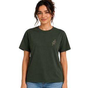 Customized Forest Green Women Crew Neck Minimal <b>Leaf</b> Embroidery T Shirt Casual Soft Breathable Summer Custom OEM Fashion Tee Top - Product Image 1