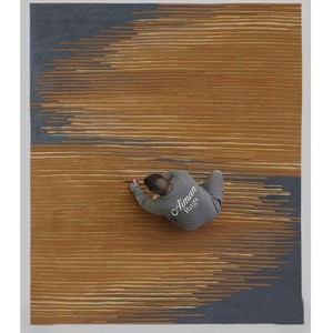 Tapis en laine bleu et or fait main, tapis moderne abstrait, tapis artisanal tufté à la main, tapis de sol de luxe pour salon, décoration de luxe - Product Image 4