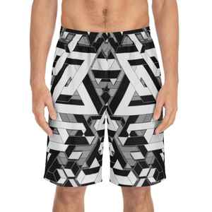 Men Geometric Pattern Sublimation Eco-Friendly Front Logo Mid Waist Elastic Breathable Casual <b>Shorts</b> - Product Image 1