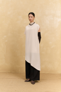 Women's Silk Blend Mini <b>Dress</b> - Turtleneck, Striped Minimalist Design, <b>Loose</b> Fit, Button Front Logo Detail, Summer Casual Style - Product Image 4