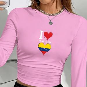 Camiseta de Manga Larga con Cuello Redondo y Diseño de Bandera de Venezuela con Corazón, Estilo Y2K, Tejida, para Mujer, Marca I Love Venezuela - Product Image 4