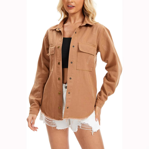 แจ็คเก็ตยีนส์ผู้หญิงคุณภาพสูง แขนยาว สไตล์คลาสสิค แต่งขาดแบบ Distressed ทรง Trucker ผ้าฝ้ายระบายอากาศดี ราคาประหยัด - Product Image 1