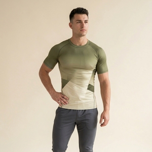 T-shirt de compression à manches courtes pour homme, imprimé personnalisé, ajusté, sportif, pour la gym, le fitness, la musculation, l'entraînement, couche de base athlétique - Product Image 1