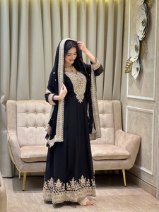 Conjunto de traje Anarkali de georgette negro de lujo con bordado pesado de oro Zari, vestido largo Kurti, ropa de fiesta india y pakistaní para bodas, Salwar K - Product Image 1