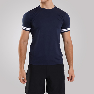 เสื้อยืดโพลีเอสเตอร์ 100% สำหรับวิ่งออกกำลังกายผู้ชาย แห้งเร็ว แขนสั้น เสื้อกีฬาสีพื้น เสื้อยิม - Product Image 4