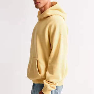 Sweat-shirt à capuche unisexe jaune, coupe classique, couleur unie, décontracté, poche avant, coton French Terry, vêtement d'automne - Product Image 5