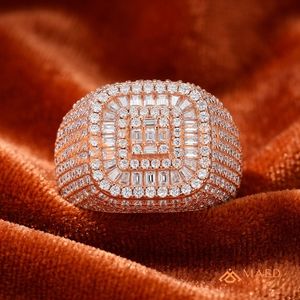 Luxury Men's Rose Gold Iced Out Square Ring Moissanite Baguette Diamond Tiered Statement Ring Hip Hop Pink Gold Jewellery - Product Image 2