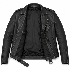 Chaqueta de cuero para hombre, color marrón, con cuello alto, estilo retro vintage, para motociclista, informal, de invierno, venta al por mayor - Product Image 3