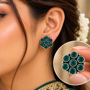Boucles d'oreilles clous en argent sterling 925 avec zircon cubique vert rond pour femmes et filles, bijoux fins en gros - Product Image 2