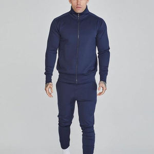 Survêtement bleu marine pour homme, sweat-shirt et pantalon à fermeture éclair intégrale, coupe classique, col montant, vêtements décontractés d'automne, respirant, polyester et coton - Product Image 6